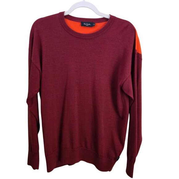 Paul Smith Color Block Merino Wool Crewneck Sweater Burgundy Orange Navy Size M - Picture 1 of 5
